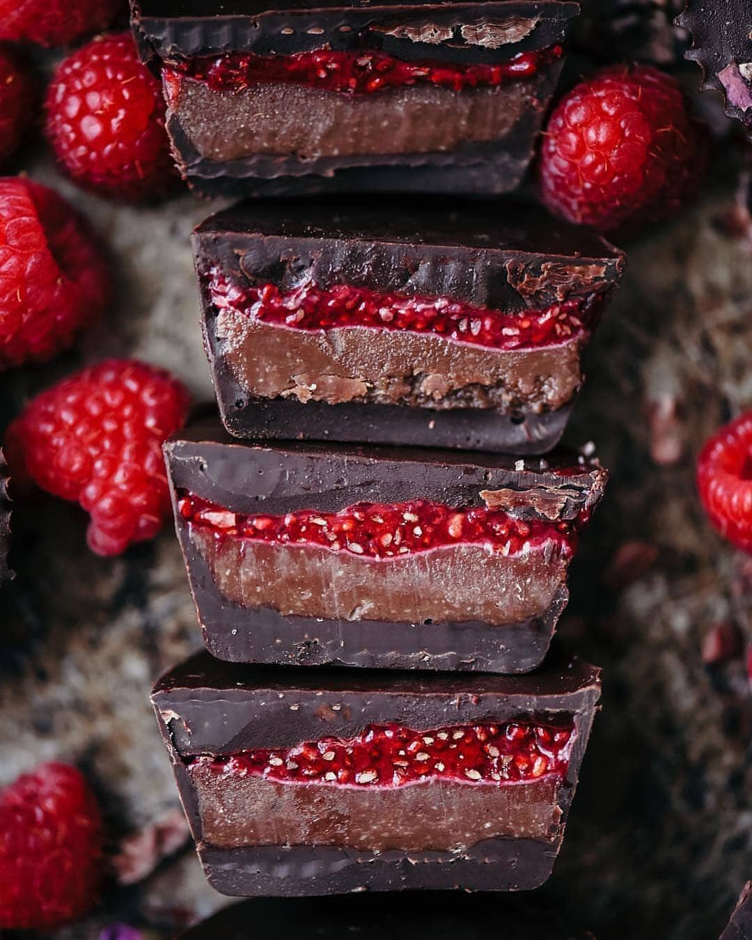 Chocolate Cashew Butter Cups with Raspberry Chia Jam