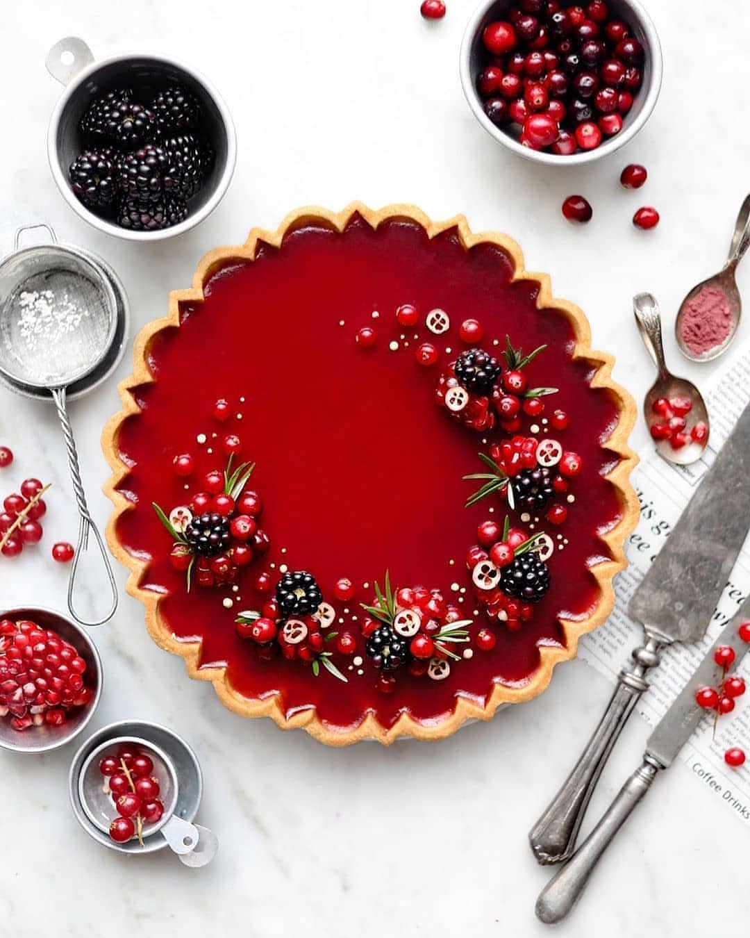 Cranberry Pomegranate Tart with Hibiscus Flower
