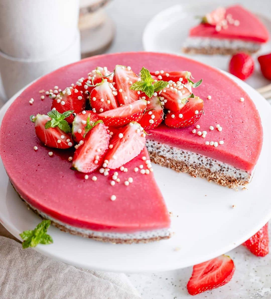 Chia Pudding Cake with Strawberry Jelly