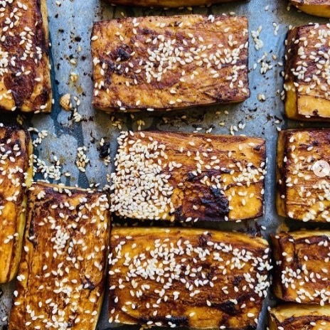 Miso Sesame Baked Tofu with Glazed Bok Choy