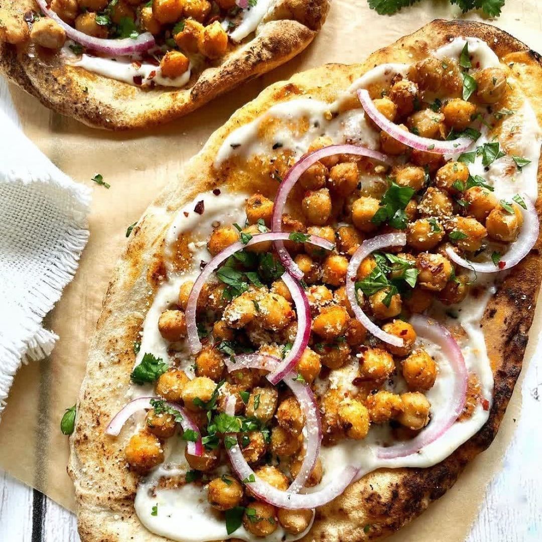 Sweet and Spicy Chickpea Loaded Naans