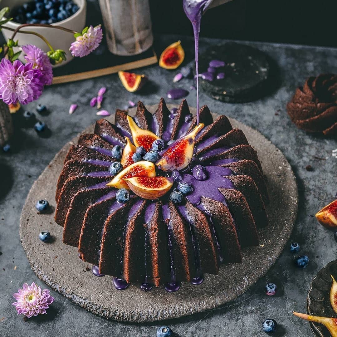Chocolate Bundt Cake with Blueberry Icing