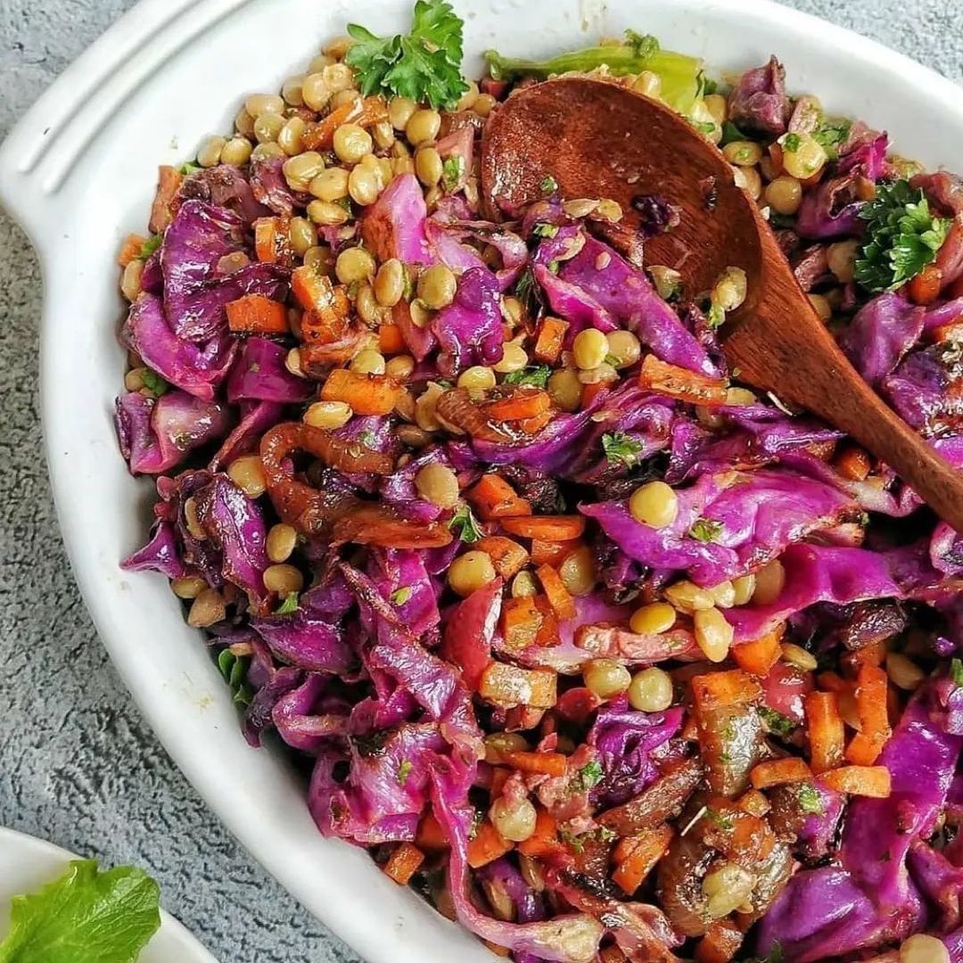 Charred Red Cabbage and Lentil Salad