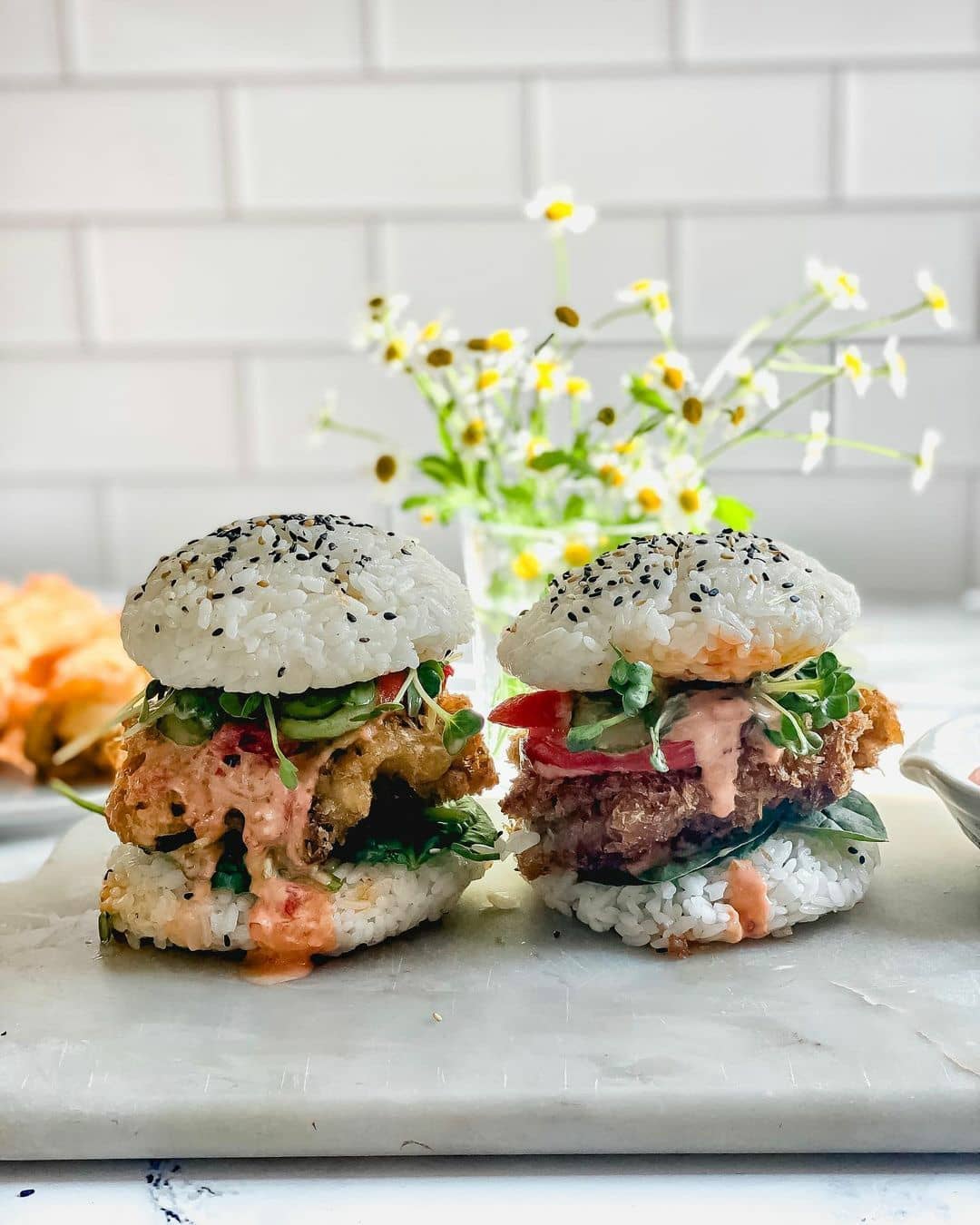 Crispy Fried Oyster Mushroom Sandwich with Rice Bun