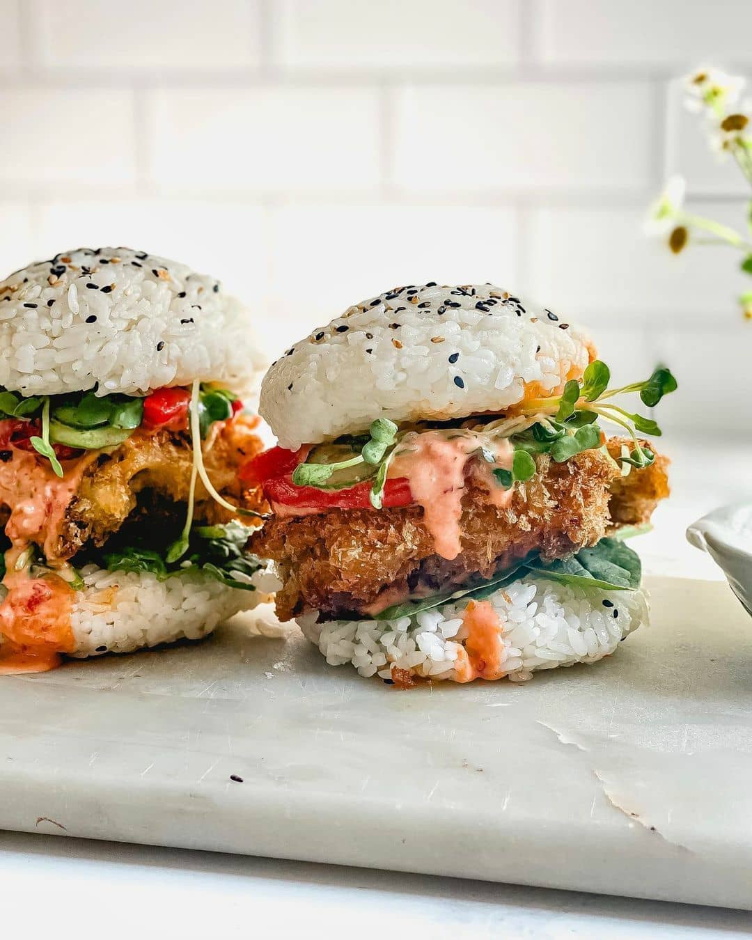 Crispy Fried Oyster Mushroom Sandwich with Rice Bun