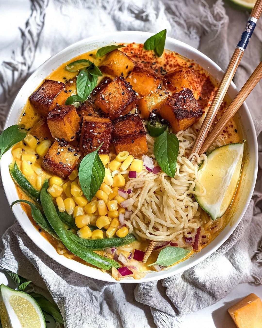 Quick Pumpkin Curry Ramen with Roasted Butternut Squash