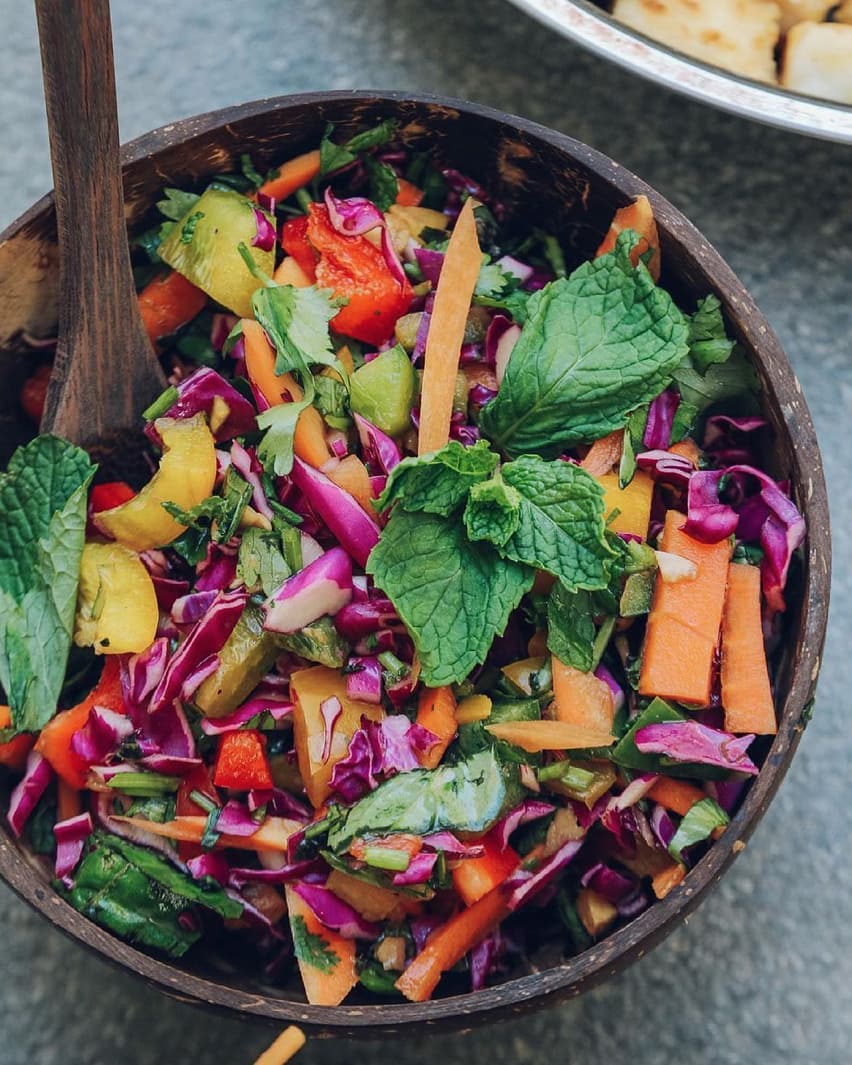 Herby Rainbow Slaw with Sesame Tofu