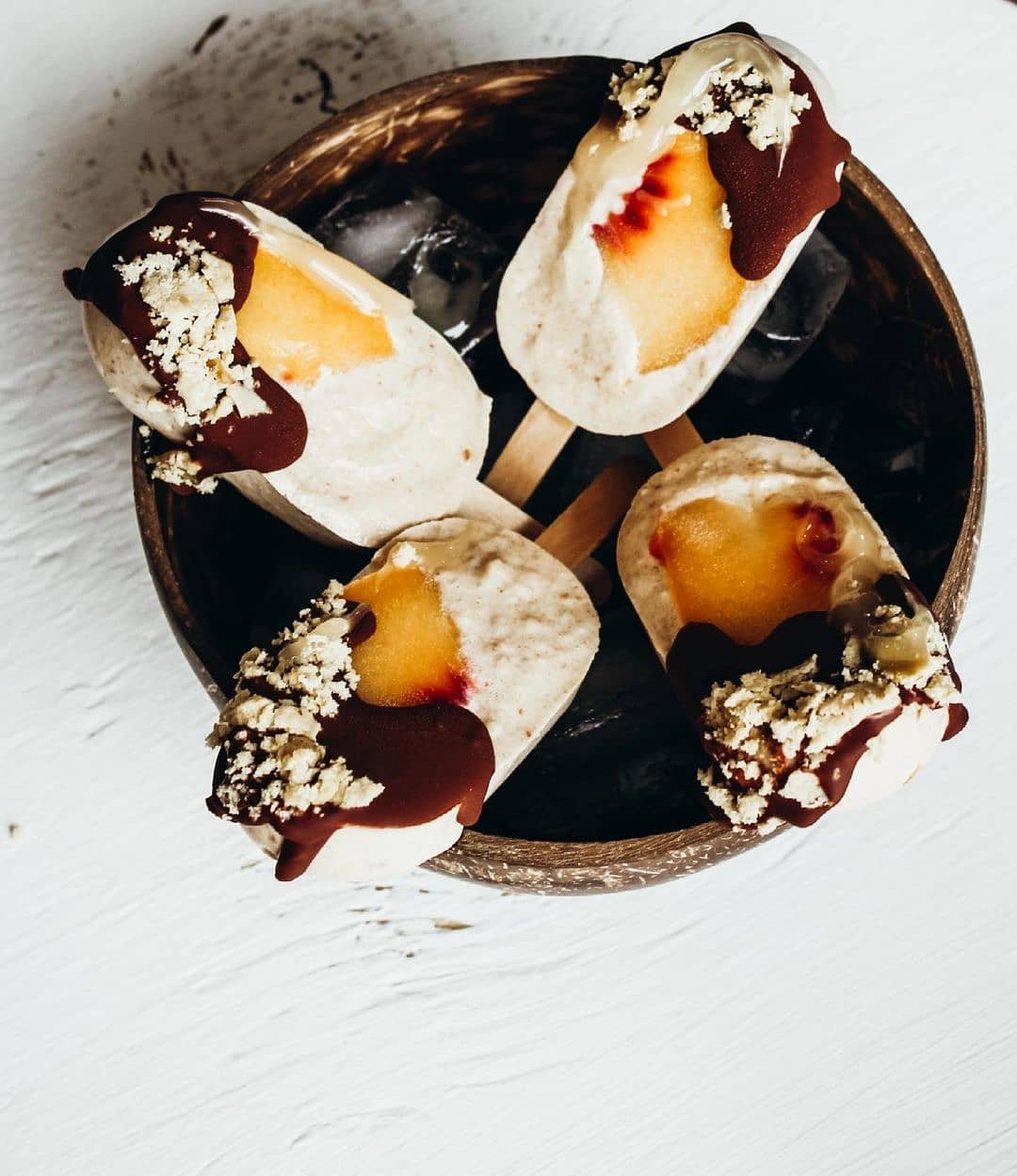 Vegan Halva and Chocolate Peachey Popsicles