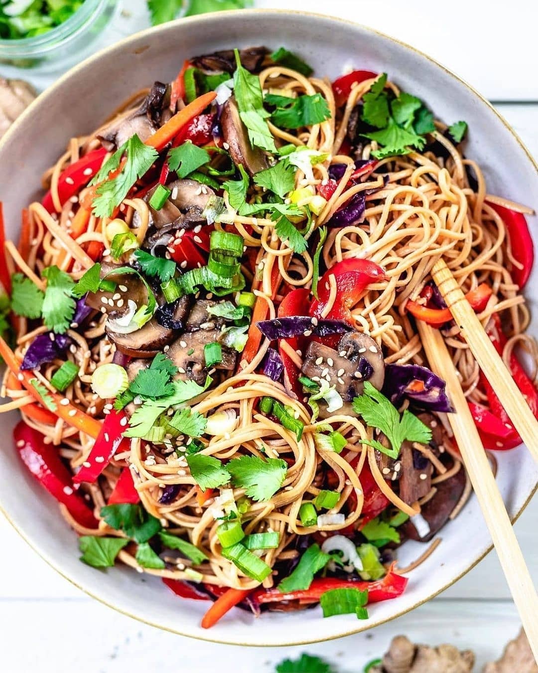 Ginger Tamari Rainbow Vegetable Lo-Mein