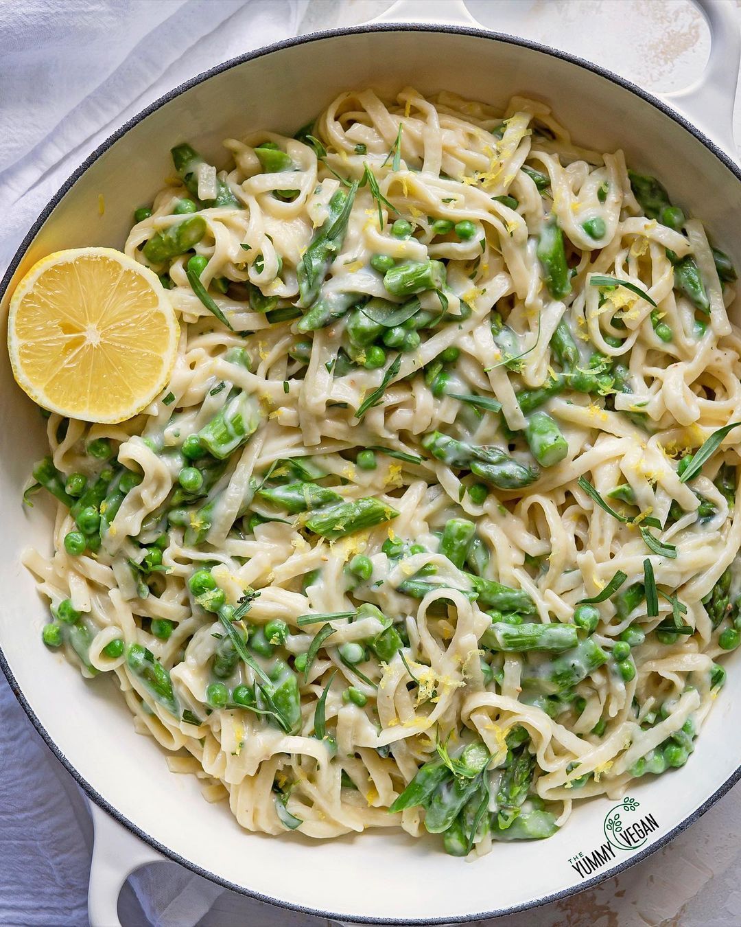Creamy Lemon Tarragon Asparagus and Peas Pasta
