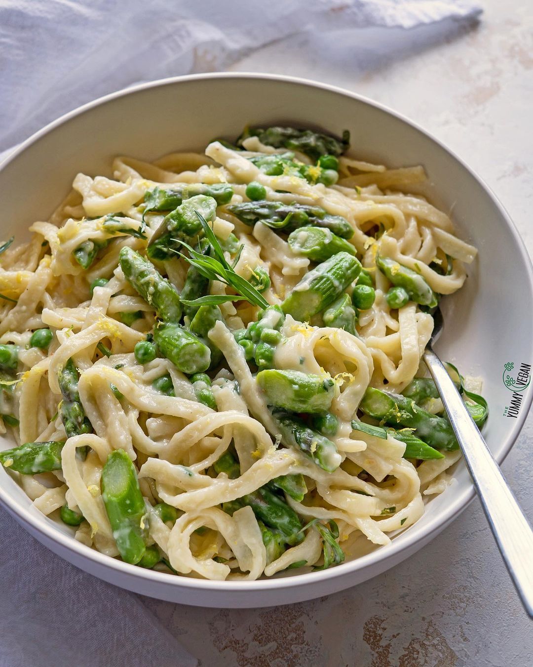 Creamy Lemon Tarragon Asparagus and Peas Pasta