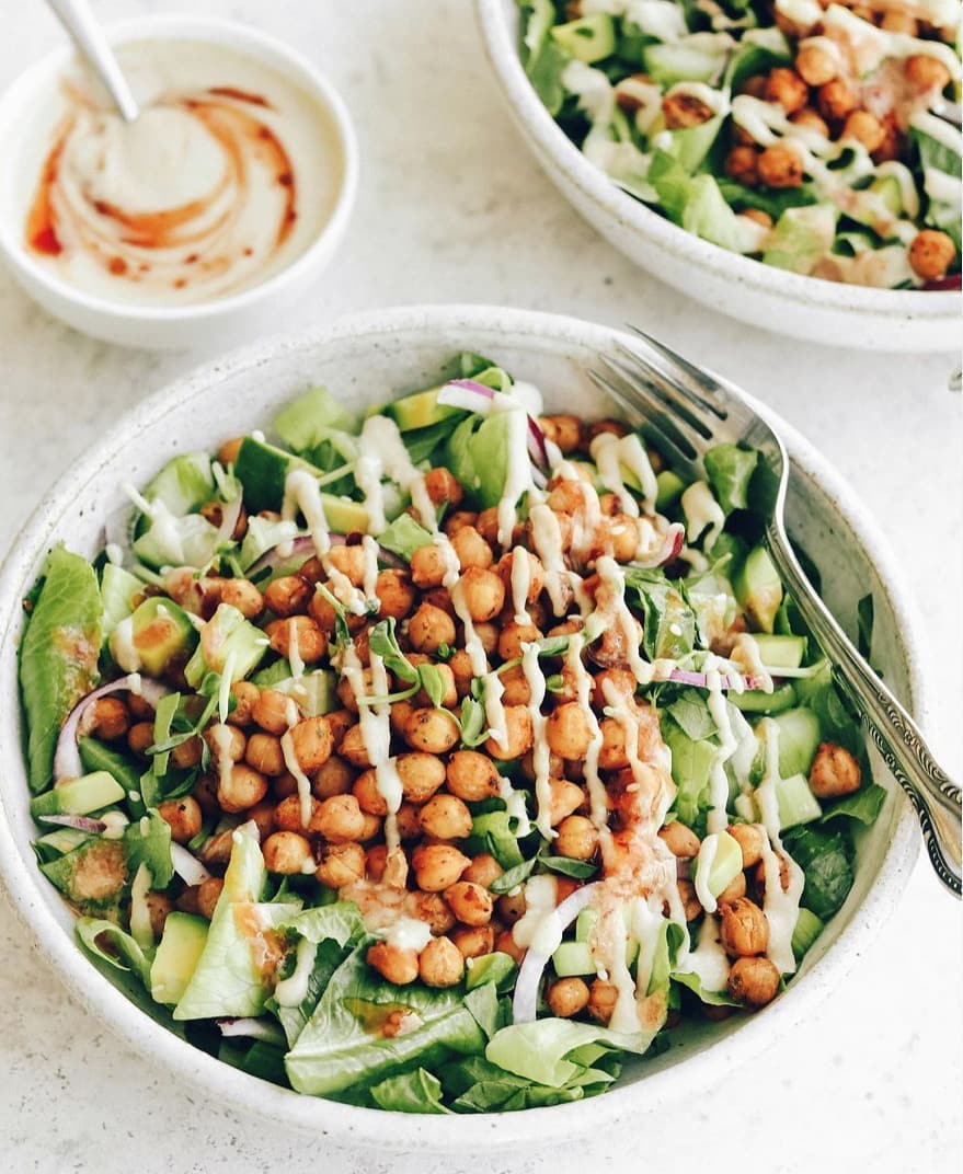 Crunchy Chickpea Salad with Sweet Chilli Tahini Dressing