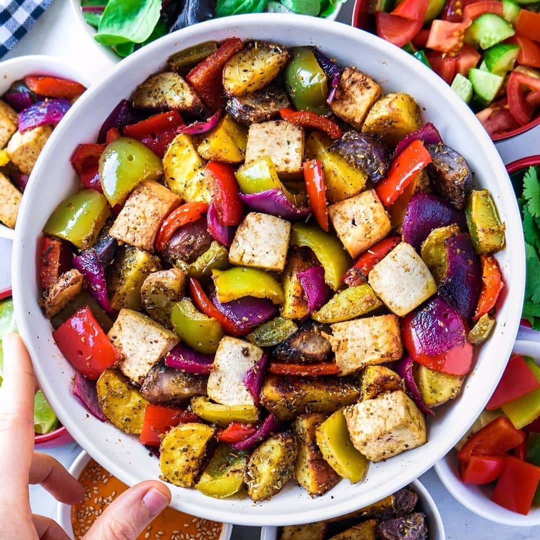 Oven Toasted Tofu with Crispy Baby Potatoes