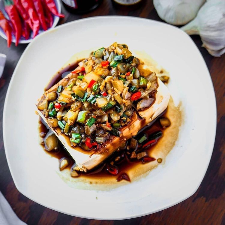 Spicy Silken Tofu with Onion and Garlic