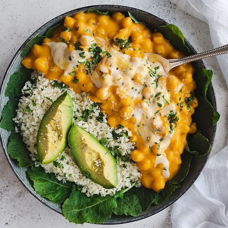 Chickpea Coconut Curry with Cilantro-Lime Cauliflower Rice