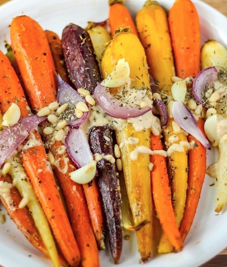 Roasted Carrots with Lemon Garlic Tahini Sauce