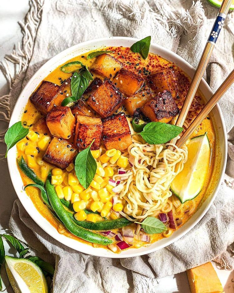 Pumpkin Curry Ramen with Roasted Butternut Squash
