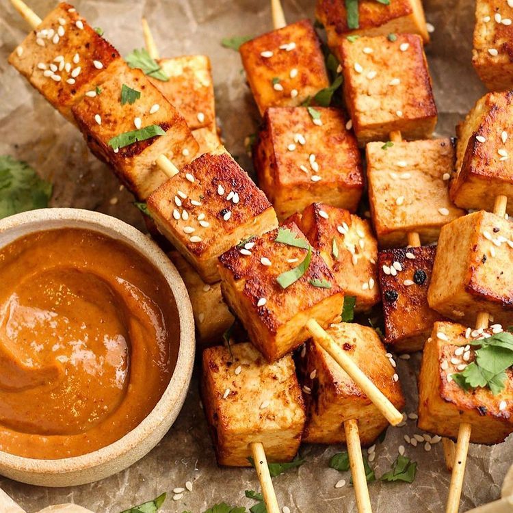 Tofu Skewers with Spicy Peanut Sauce