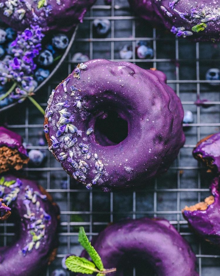 Chocolate Pumpkin Donuts with Blueberry Lavender Glaze