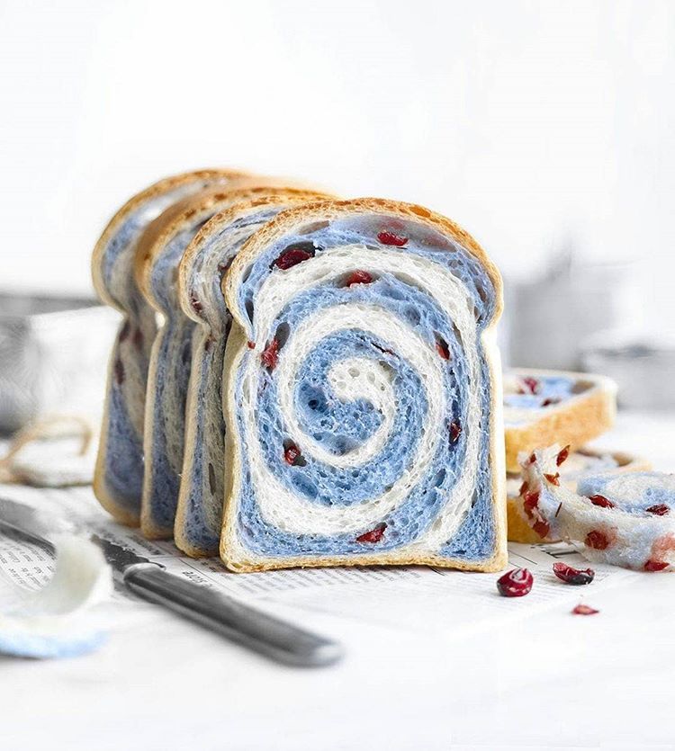 Soft Fluffy Cranberry Bread with Butterfly Pea Flower
