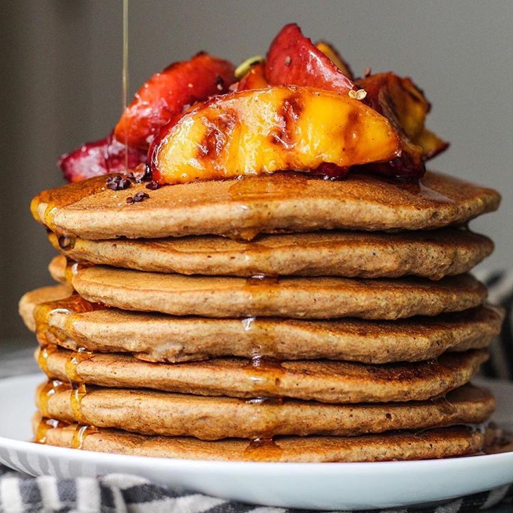 Coconut Peach Pancakes with Grilled Peaches