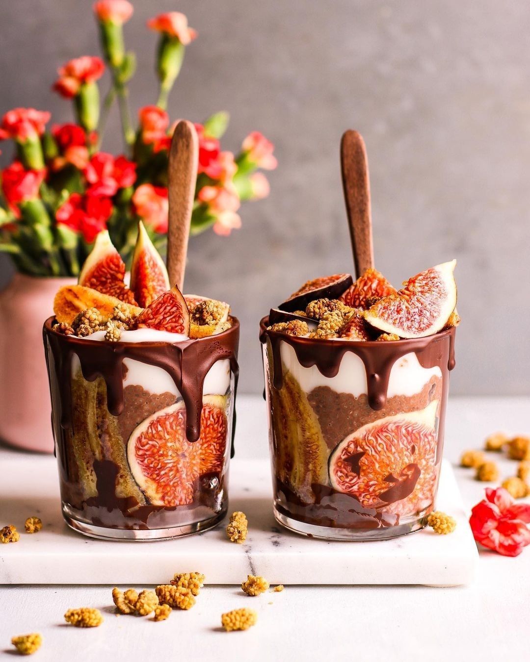 Chocolate Tahini Chia Pudding with Toppings
