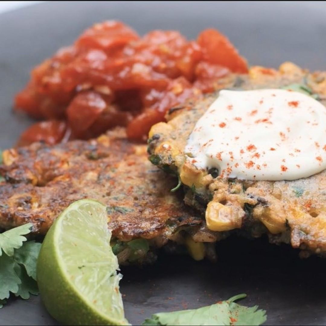 Quinoa Rice Sweetcorn Fritters with Smoked Tomato Chutney