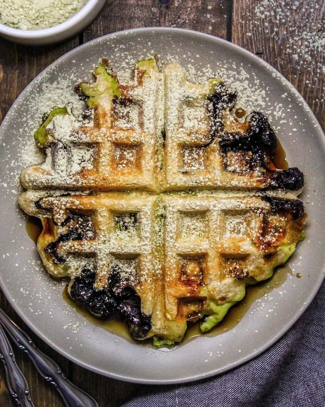 Matcha Blueberry Custard Waffles