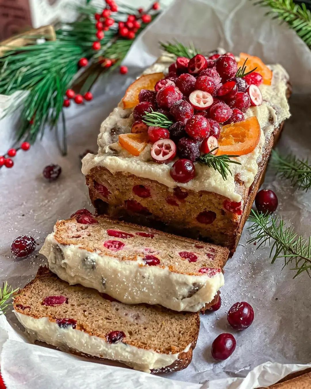 Cranberry Orange Banana Bread with Frosting