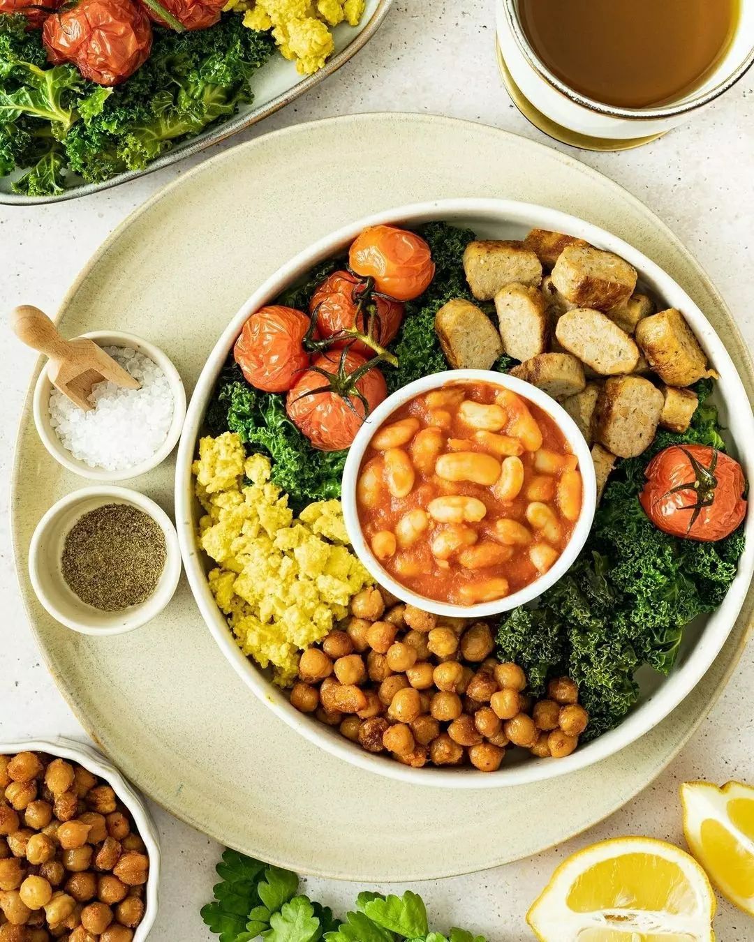 Vegan English Breakfast with Tofu and Beans
