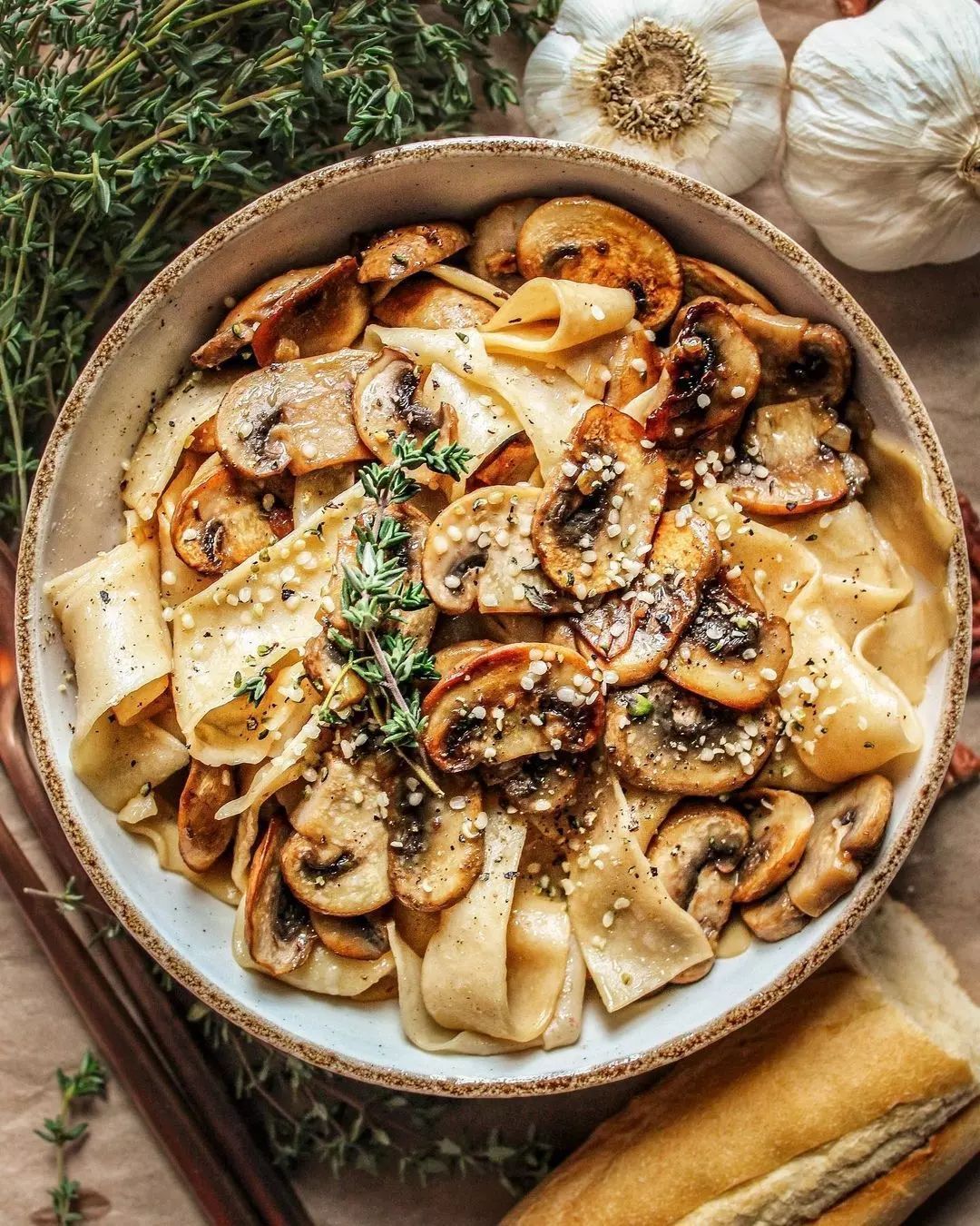 Homemade Pappardelle with Mushrooms and Thyme