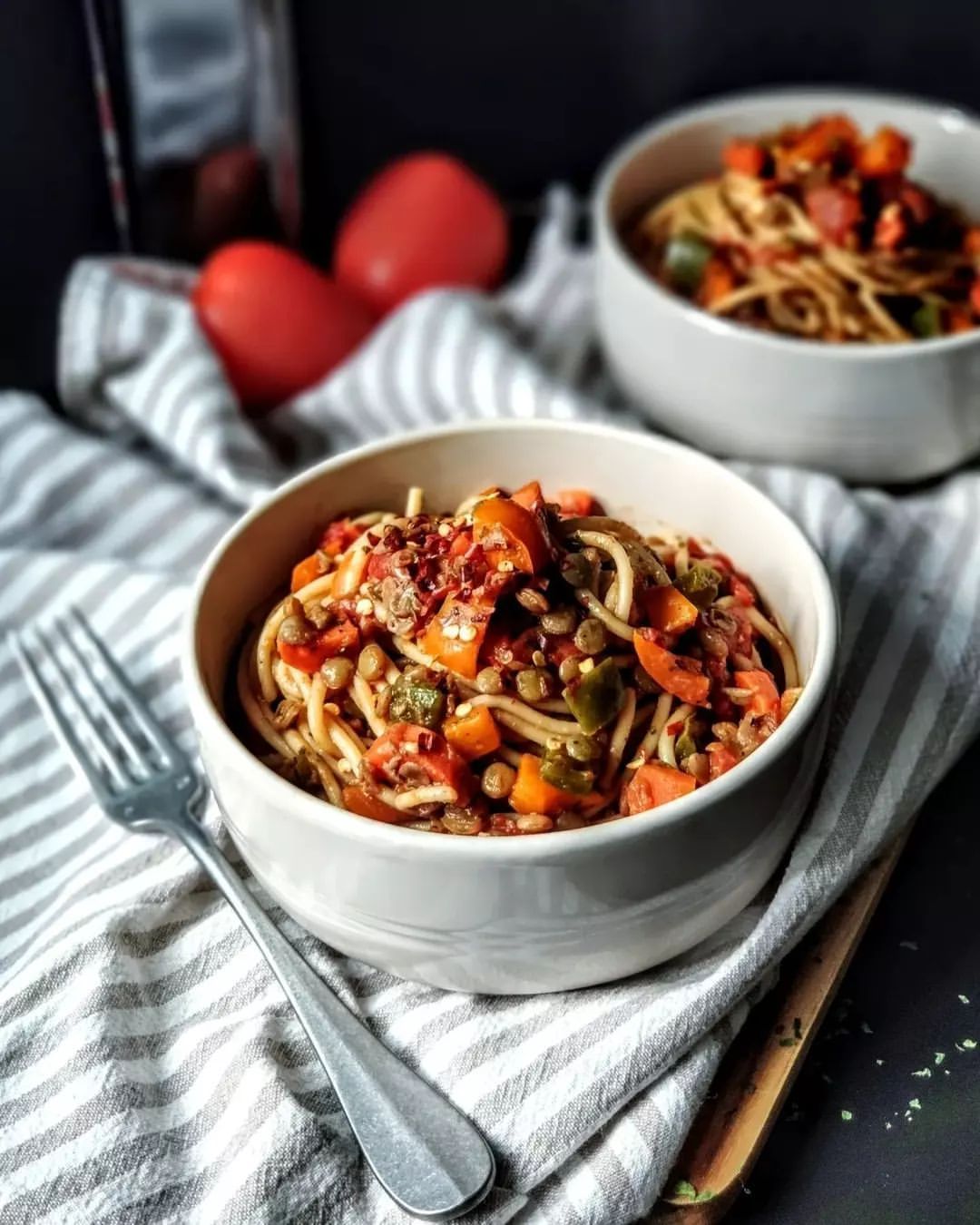 Basil Lentil Spaghetti with Vegetables
