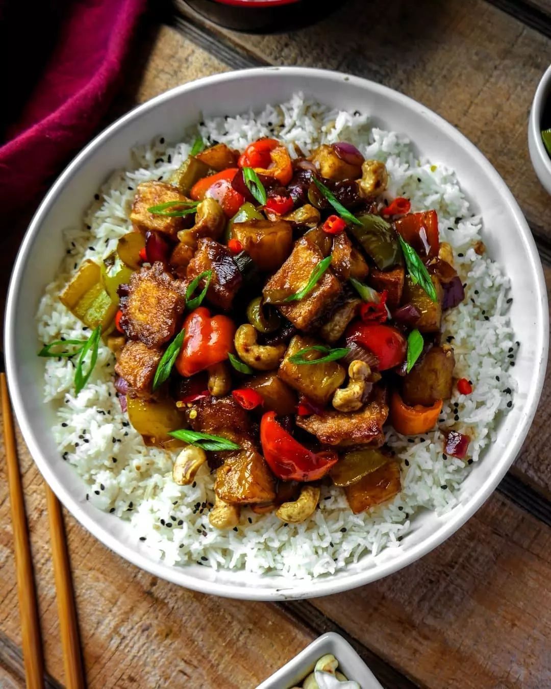 Vegan Cashew Pineapple Kung Pao Tofu