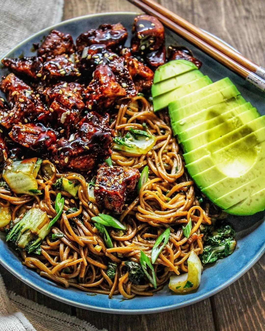 Sweet and Sour Tofu Soba Stir-Fry with Avocado