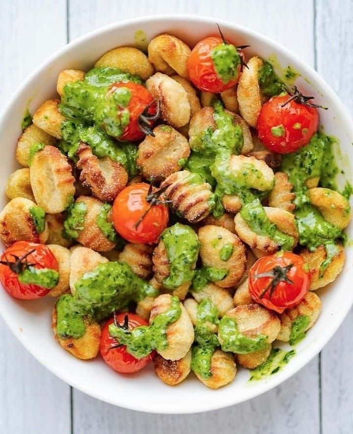 Roasted Gnocchi with Burst Tomatoes and Cashew Pesto