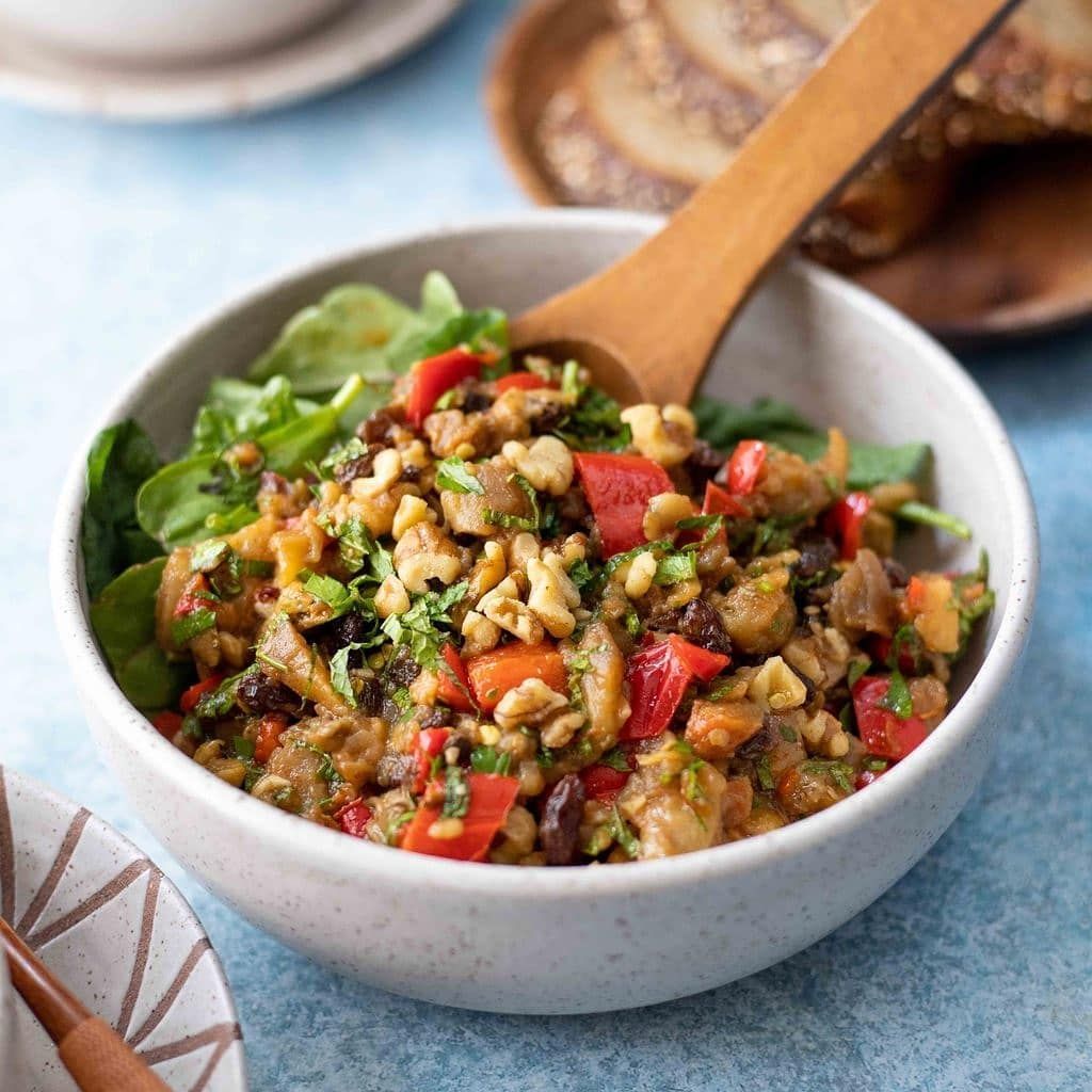 Smoky Eggplant Salad with Herbs and Nuts