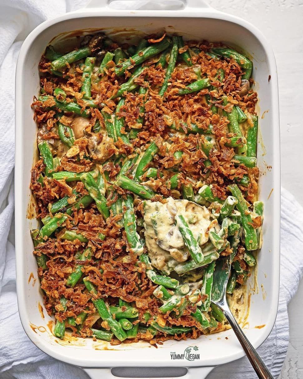 Vegan Green Bean Casserole with Caramelized Onions