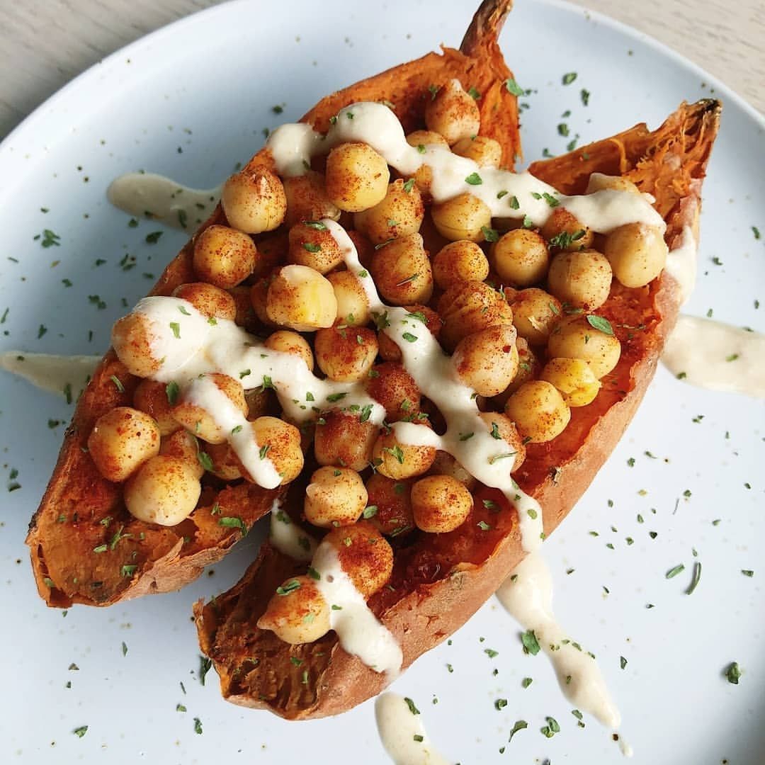 Roasted Chickpea Stuffed Sweet Potato