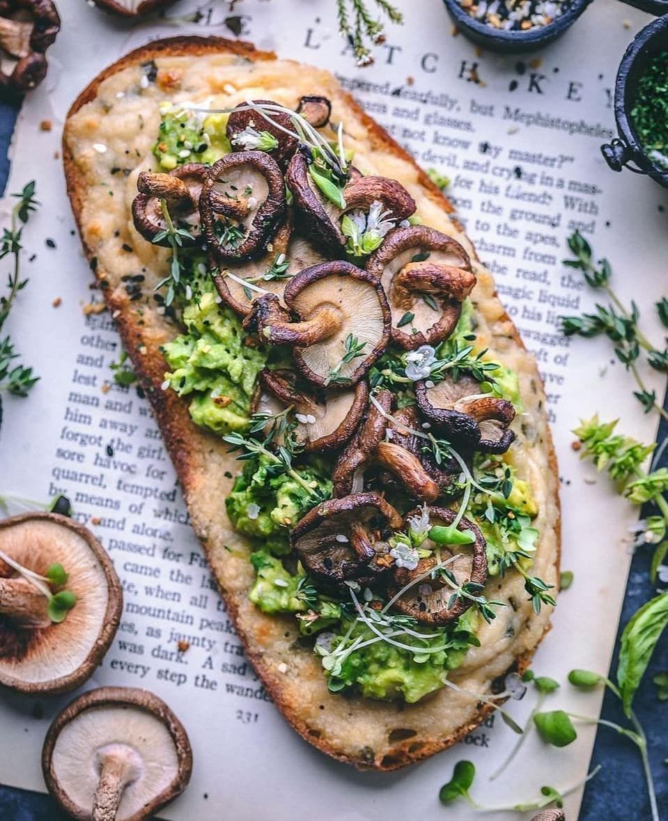 Avocado Toast with Mushrooms and Vegan Cheese