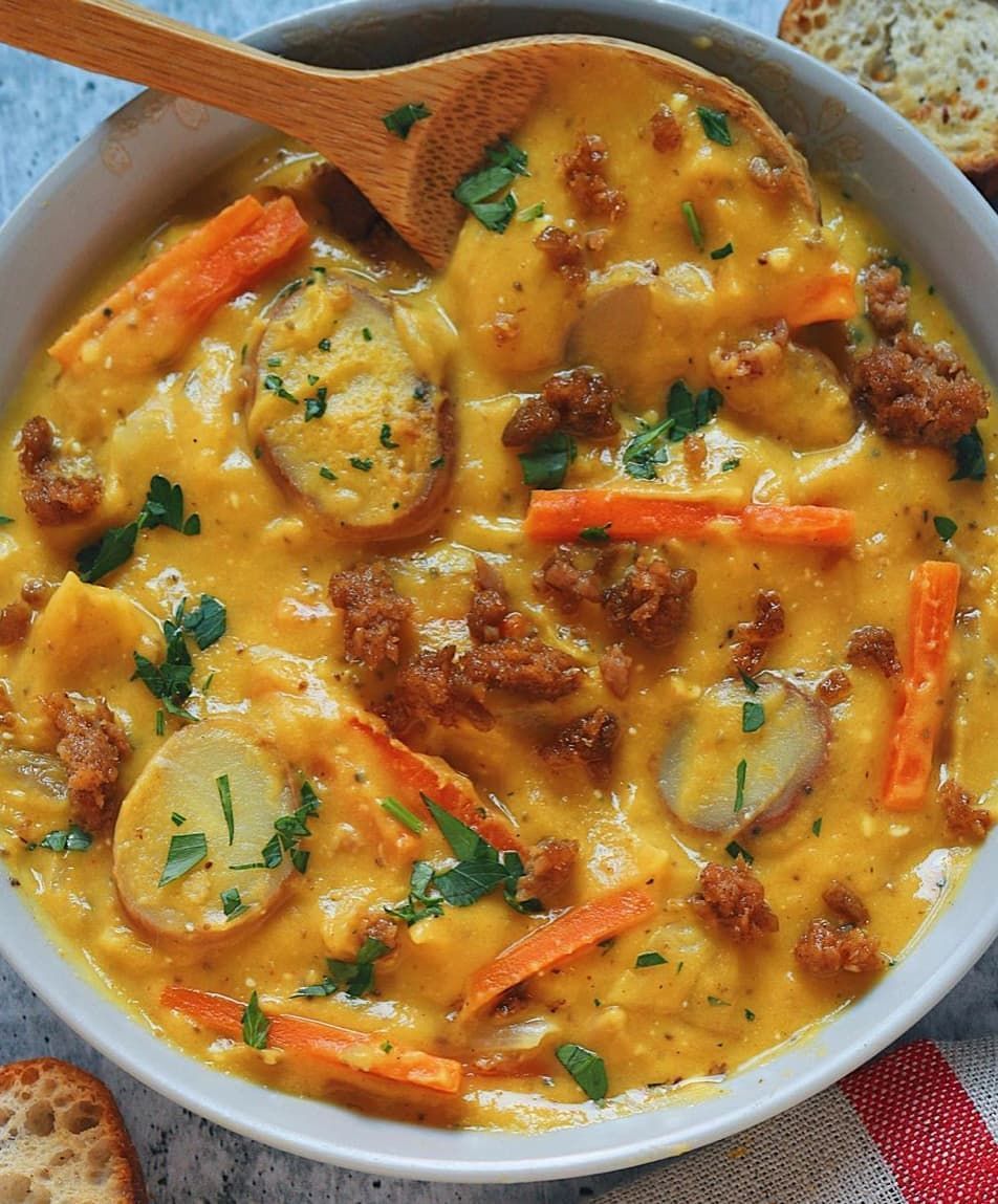 Vegan Sausage and Butternut Squash Soup