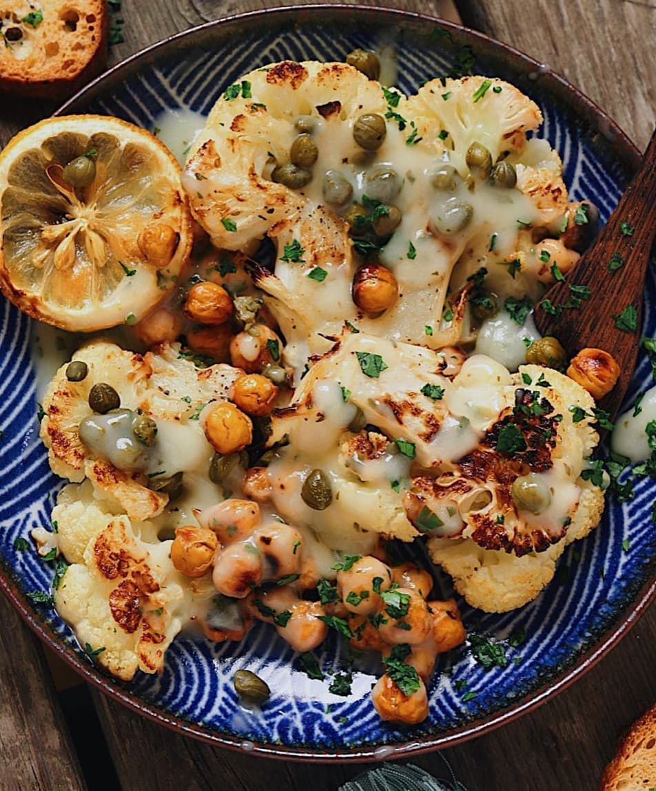 Roasted Cauliflower and Chickpea Piccata