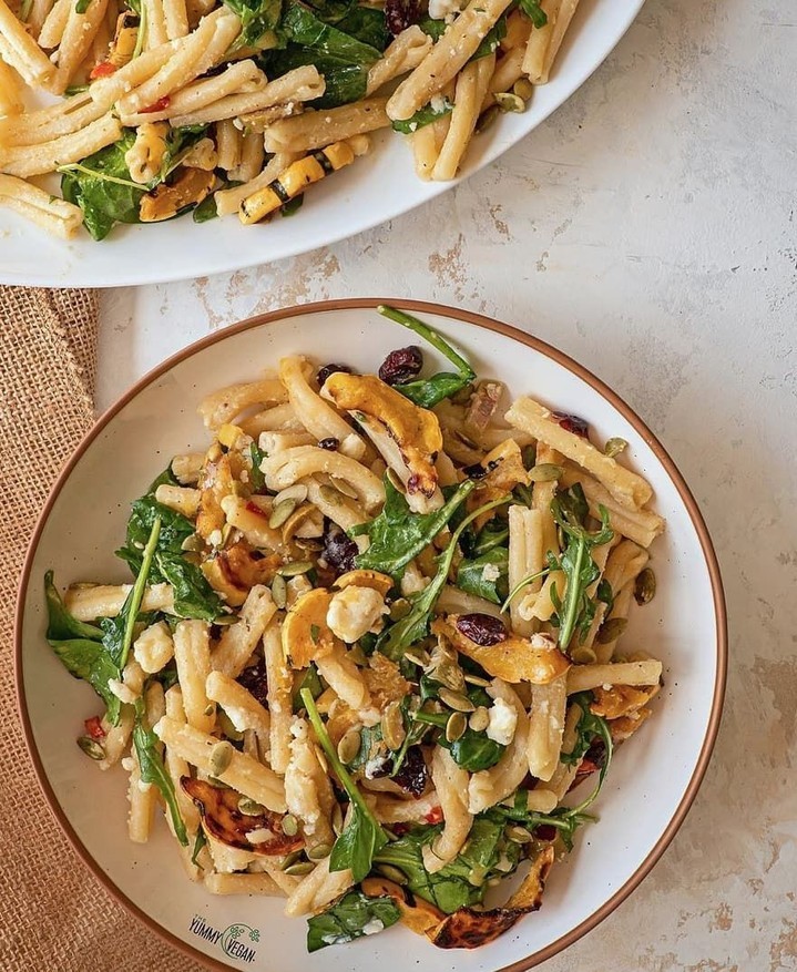 Warm Pasta Salad with Maple Dijon Vinaigrette