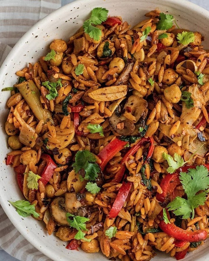One Skillet Toasted Garlic and Chickpea Orzo