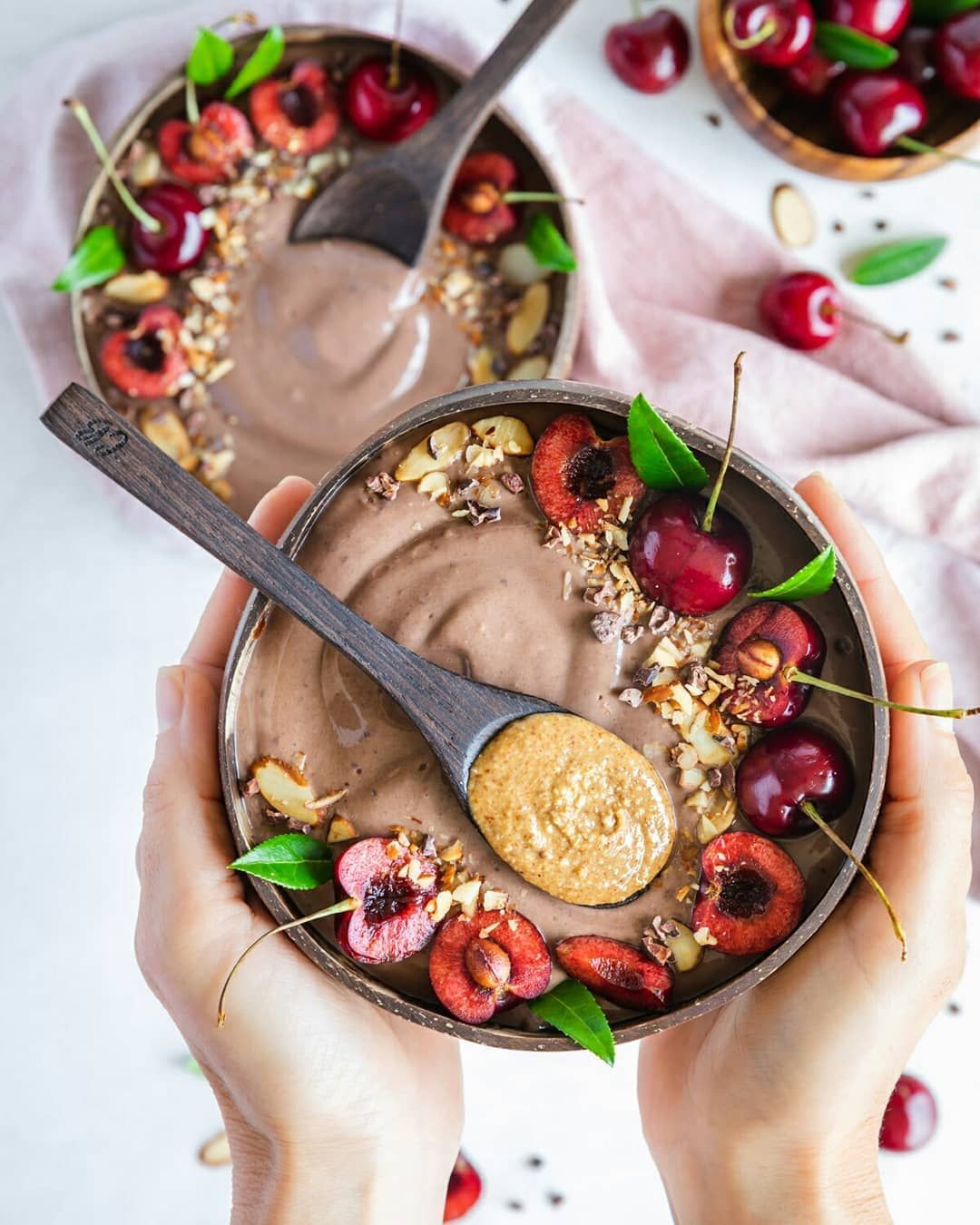 Tofu Cherry Almond Chocolate Smoothie Bowl