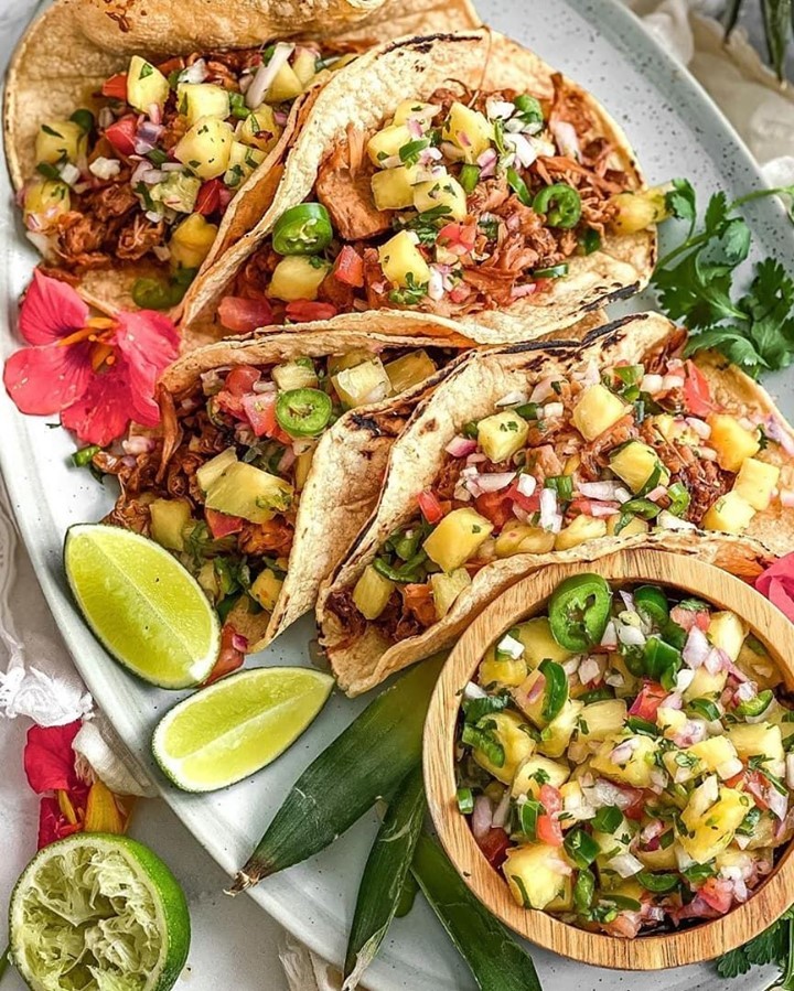 Teriyaki Jackfruit Tacos with Spicy Pineapple Salsa