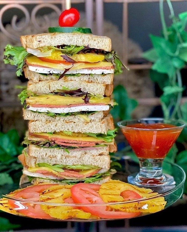 Vegan Stacked Sandwich with Apricot Sauce