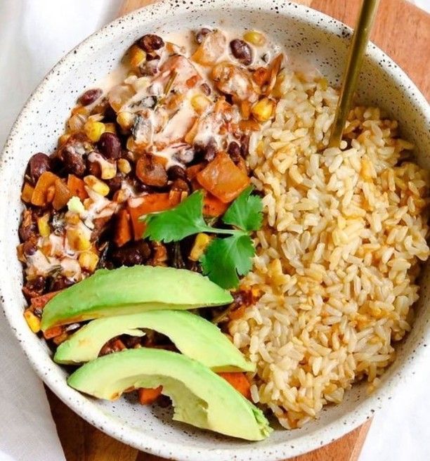 Sweet Potato Burrito Bowl with Chipotle Yogurt Sauce