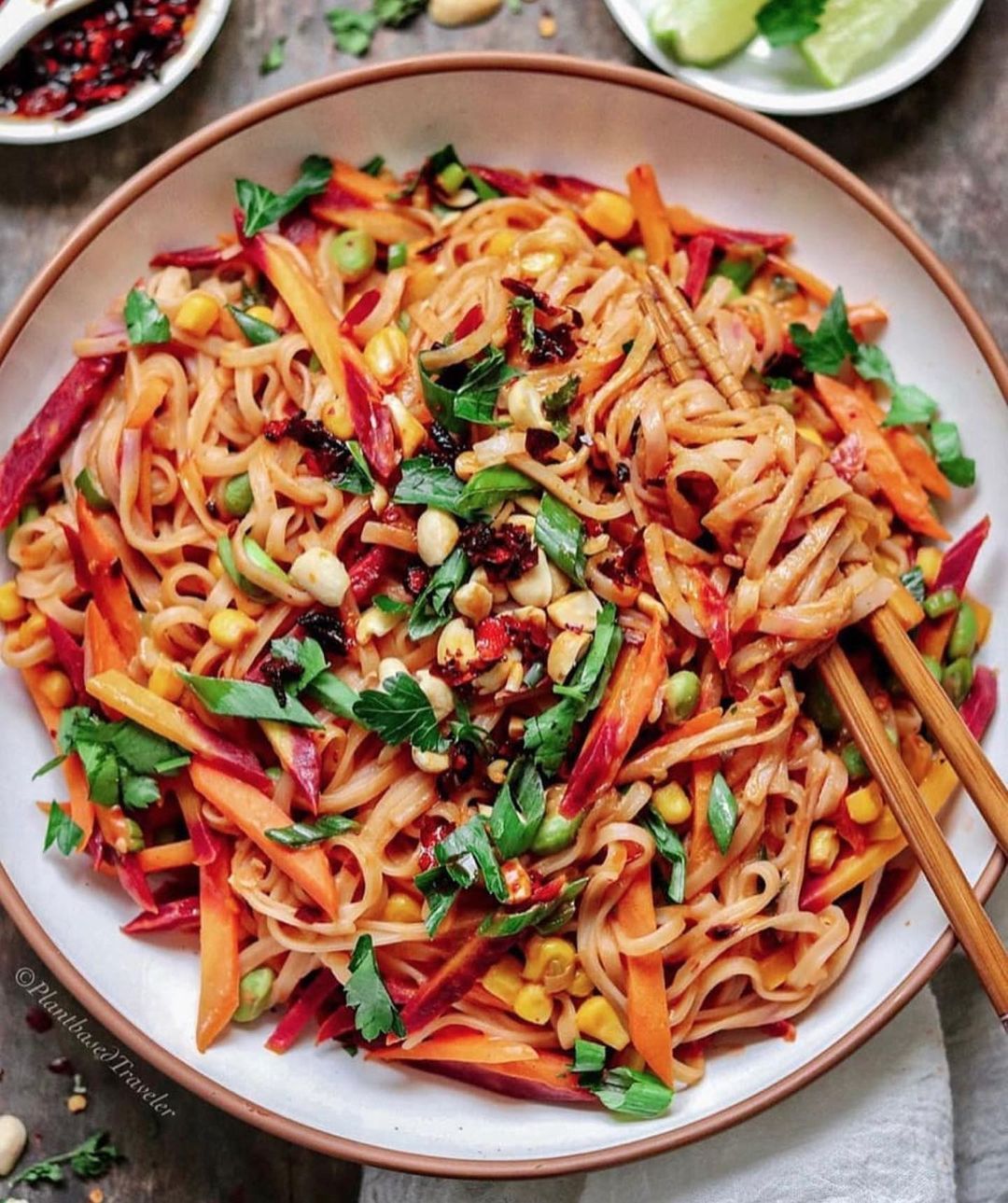 Rainbow Rice Noodles with Peanut Dressing