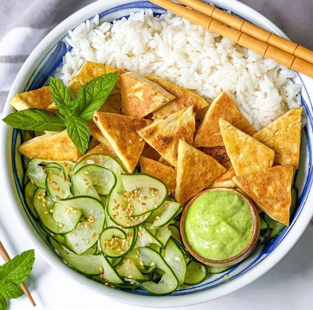 Crispy Tofu with Sesame Cucumber Salad