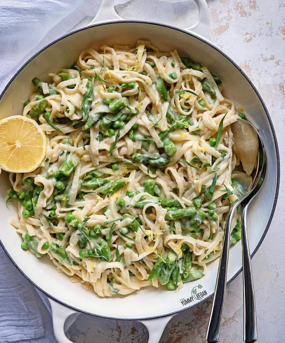 Pasta with Lemon Tarragon Asparagus and Peas
